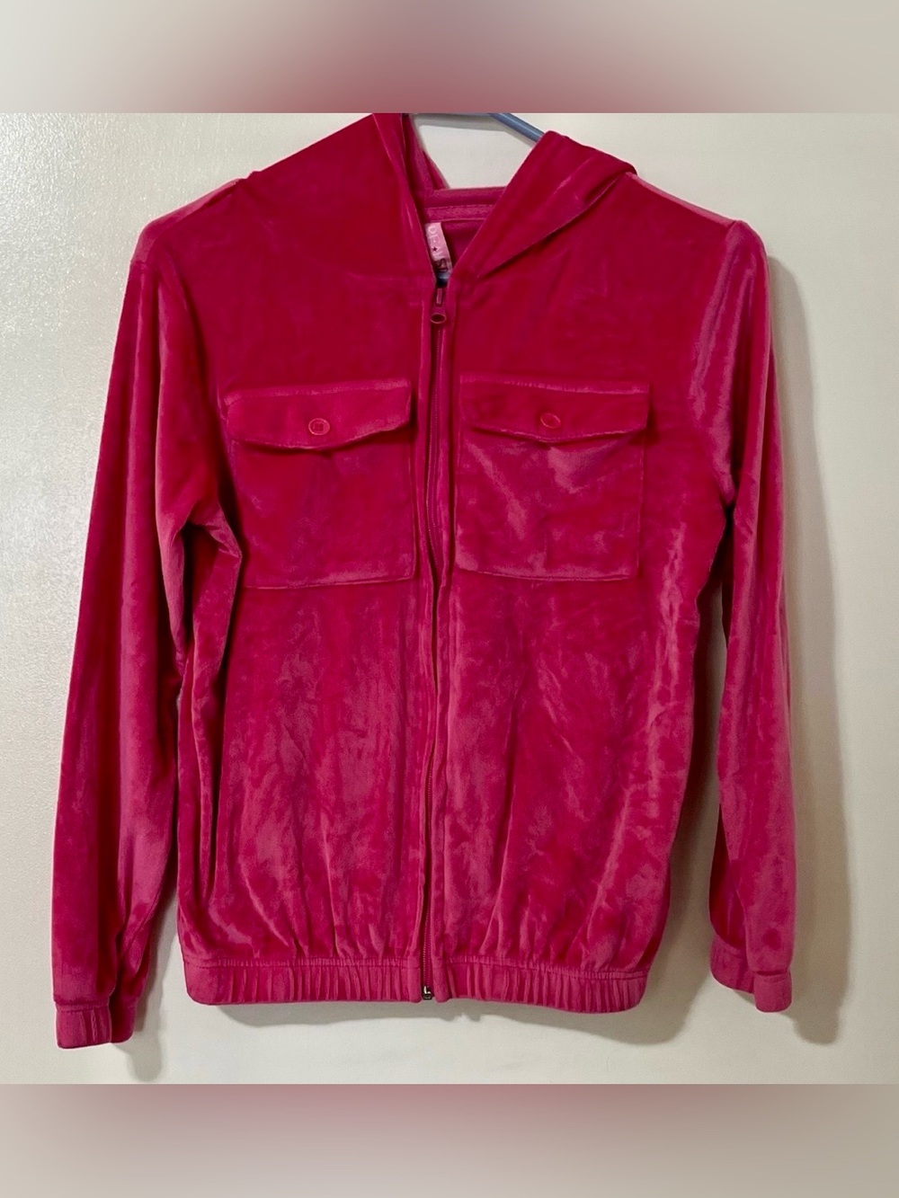 Girls Plush Hooded Zip Jacket - Hot Pink